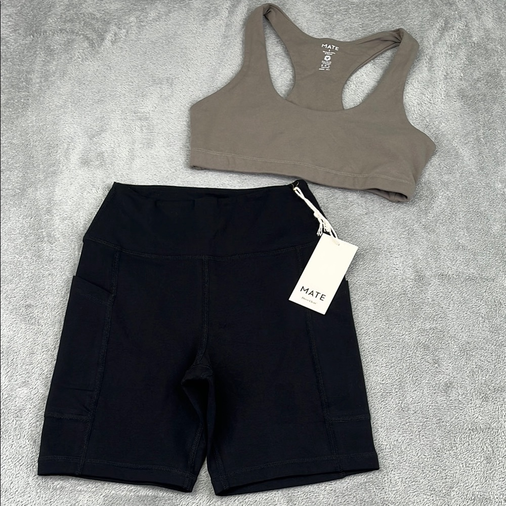 NEW MATE The Label S Organic Cotton Black Pockets Shorts,‎ Pebble Bra Set